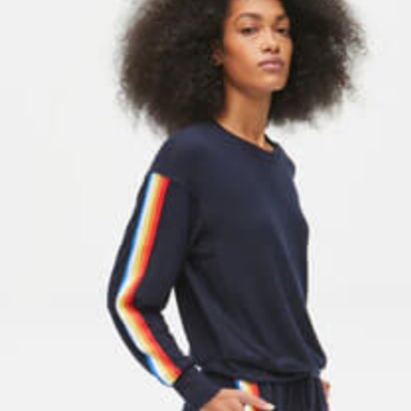 Michael Stars Tops - Michael Stars Black Gigi Striped Arm Sweatshirt Size Large NEW